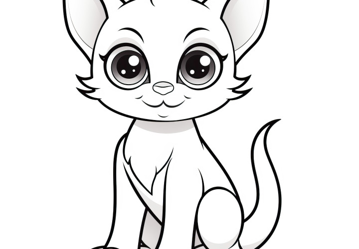 Petit chaton aux grands yeux : Modèle de coloriage facile pour enfants (Gratuit)