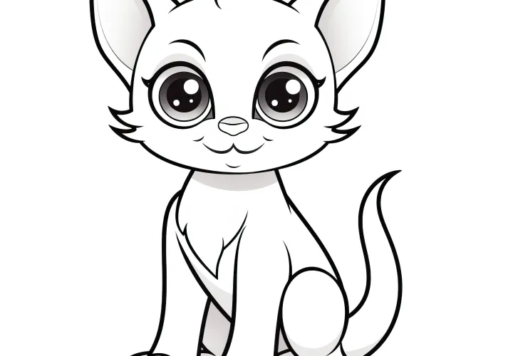 Pequeño gatito con grandes ojos: Plantilla de dibujo fácil para niños (Gratis)