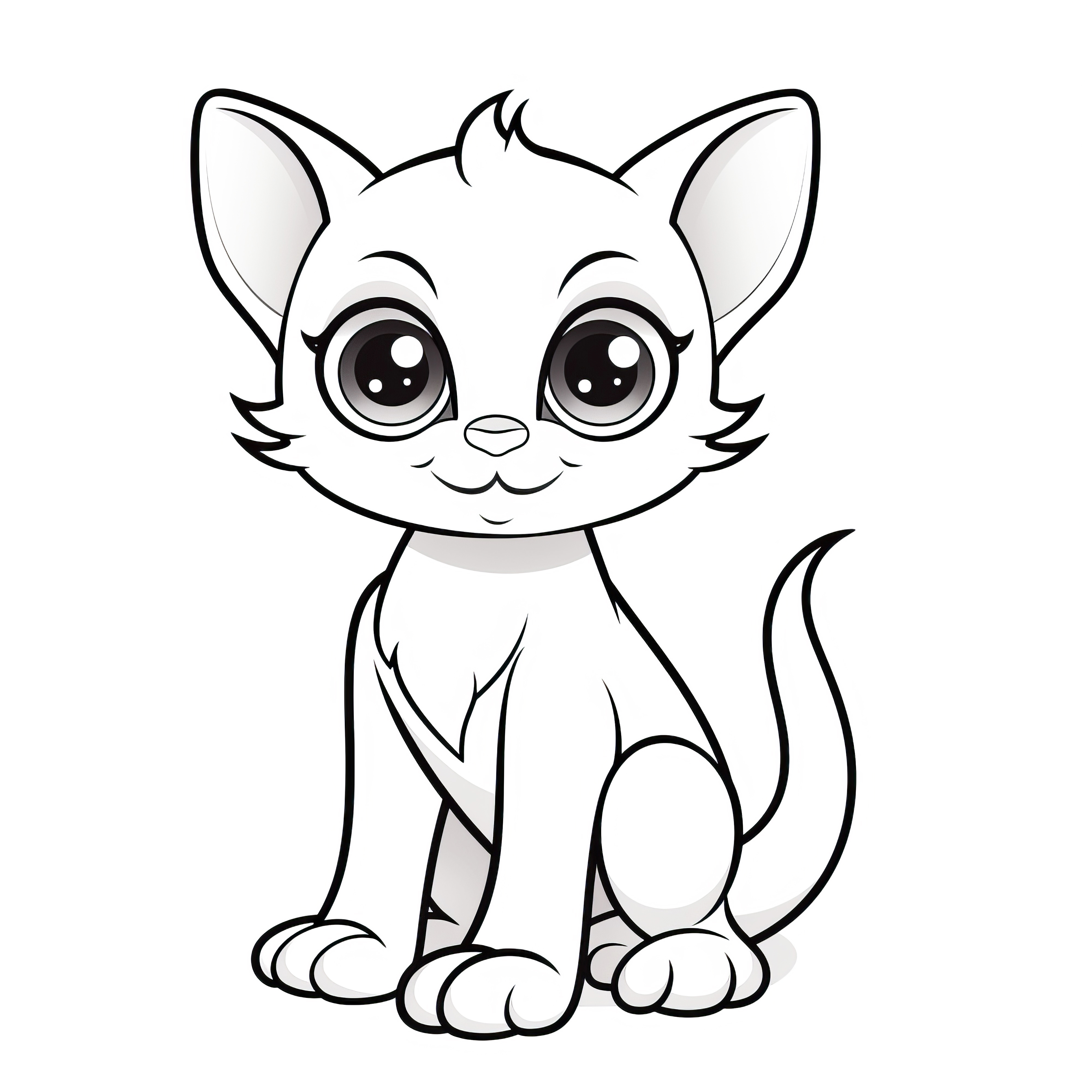 Pequeño gatito con grandes ojos: Plantilla simple para colorear para niños (Gratis)