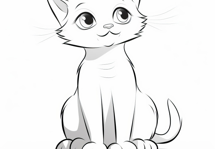 Chaton de bande dessinée mignon : image à colorier (gratuitement)