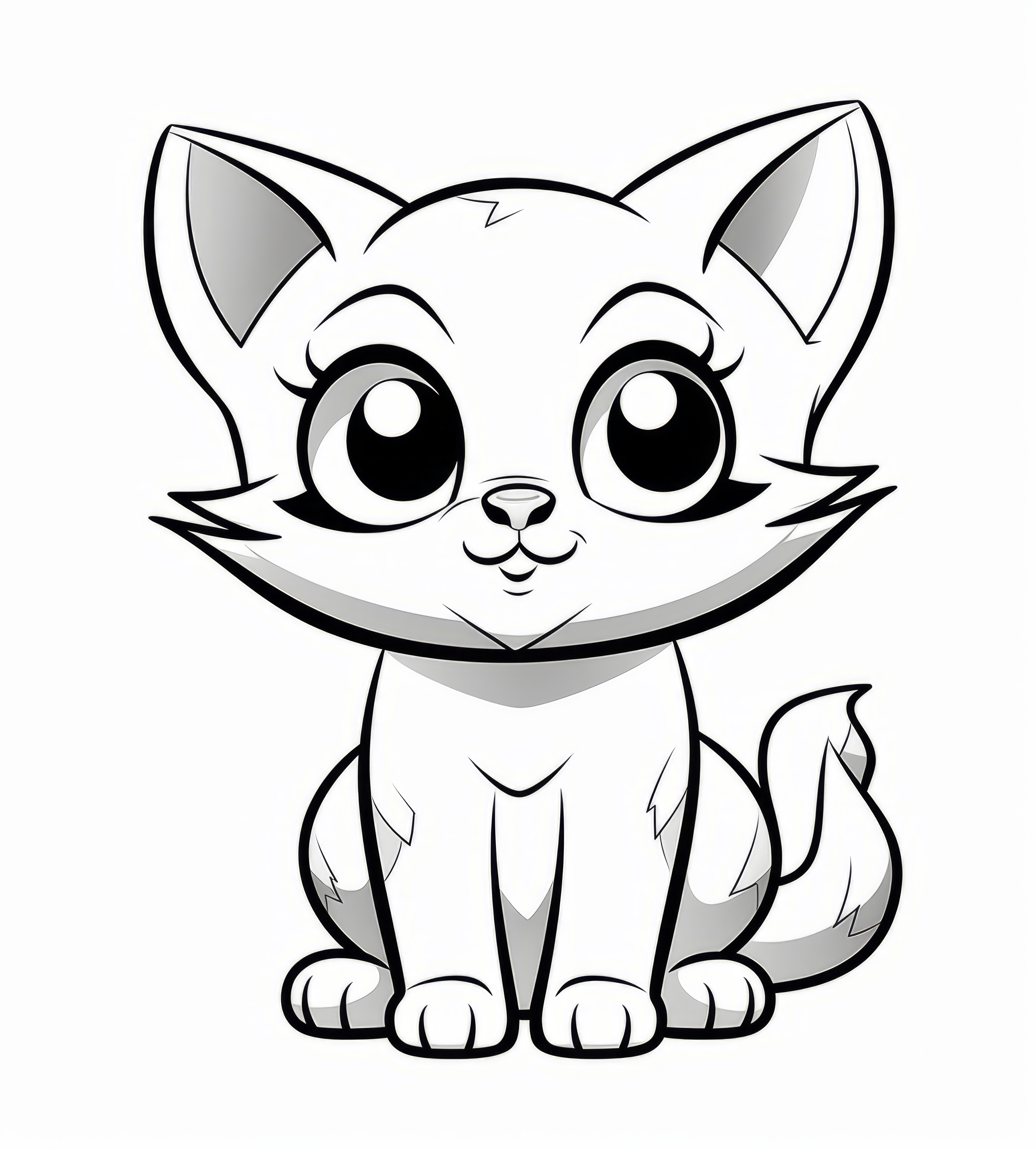 Mignon petit chaton aux yeux ronds : Coloriage facile pour enfants (Gratuit)