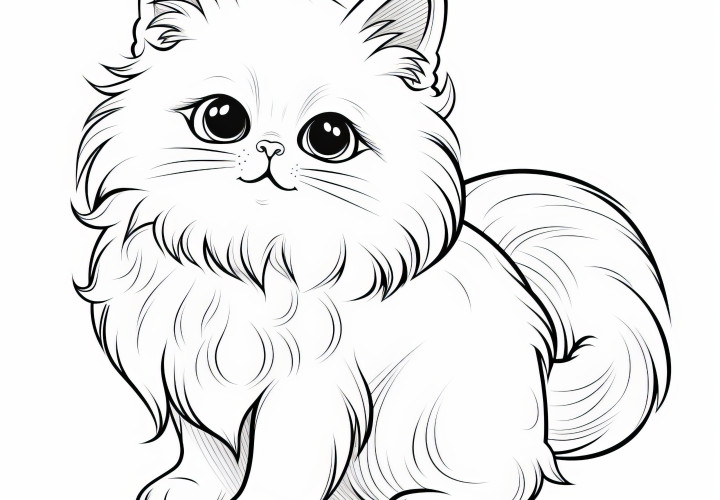 Chat sucré avec beaucoup de poils : téléchargez gratuitement la page de coloriage