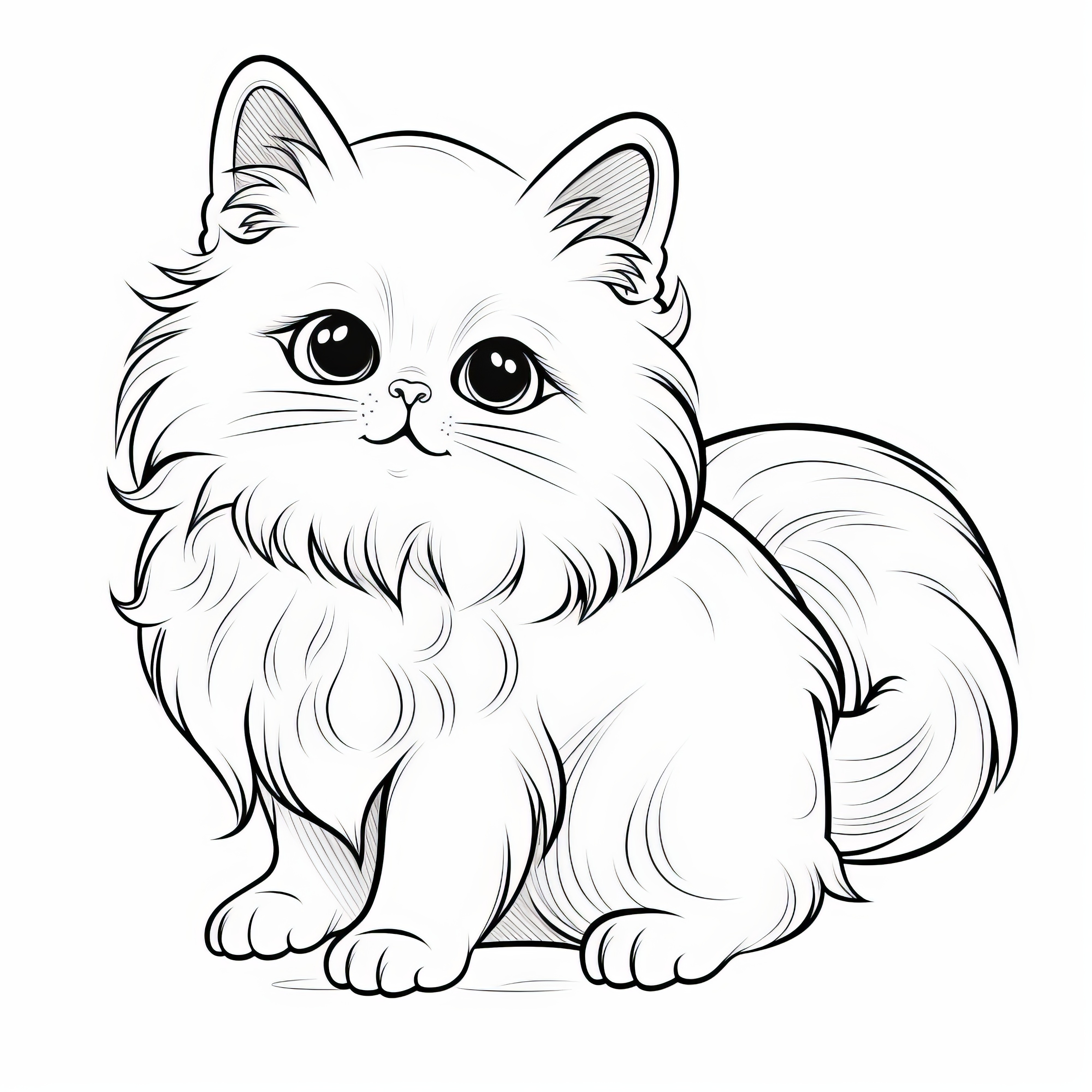 Descarga gratuita del dibujo para colorear de un lindo gato con mucho pelaje