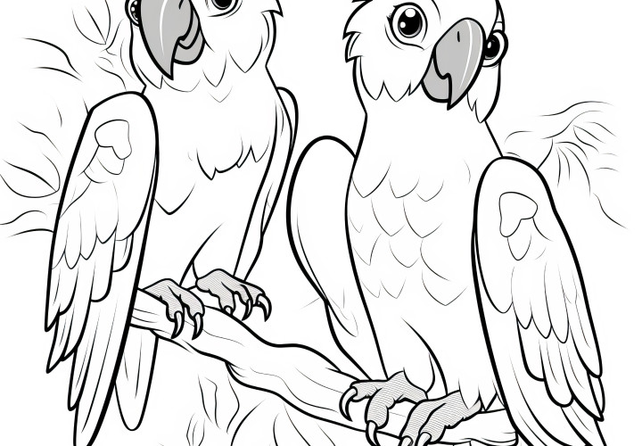 Deux perroquets sympathiques : coloriage gratuit à télécharger