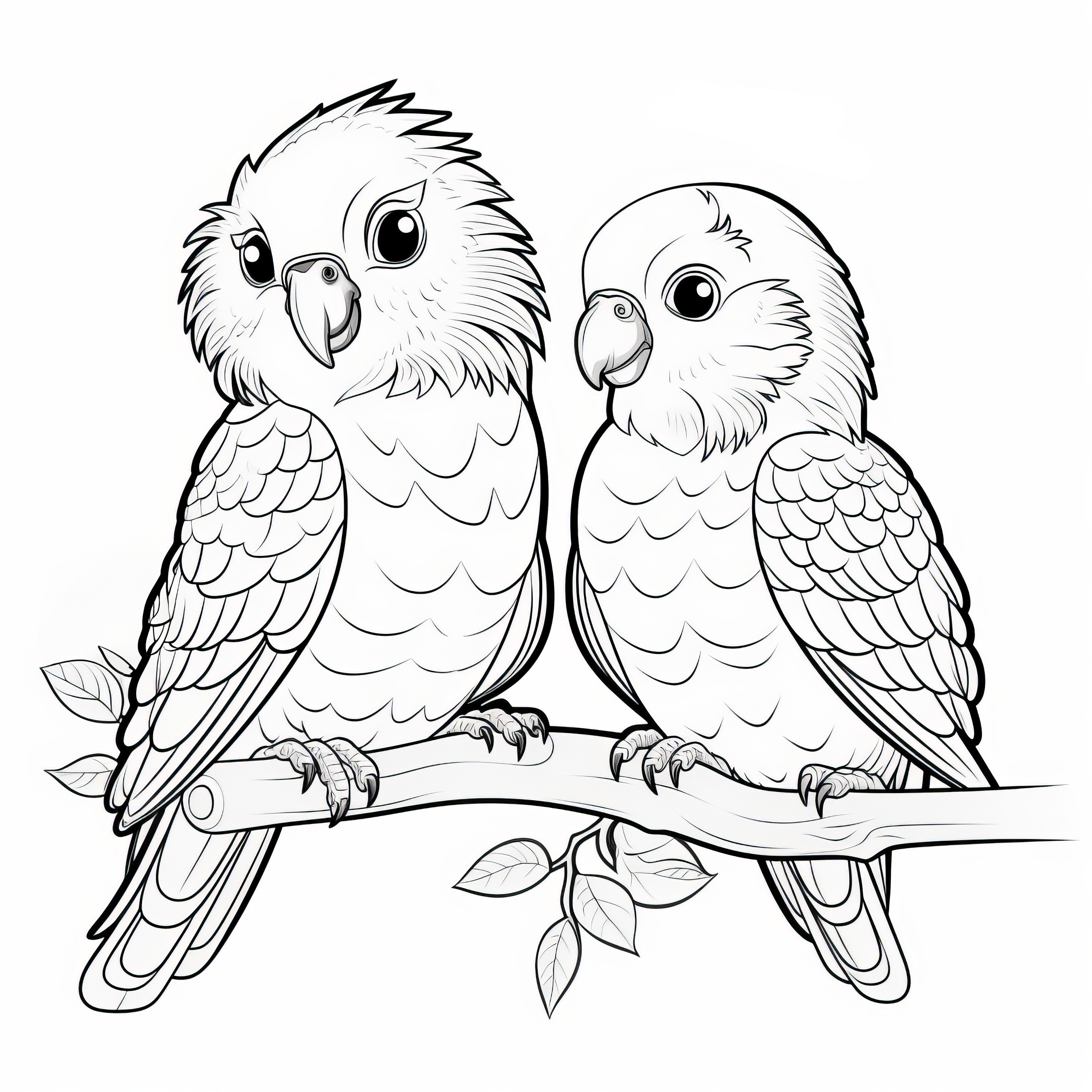 Deux magnifiques oiseaux sur une branche : coloriage à télécharger (gratuit)