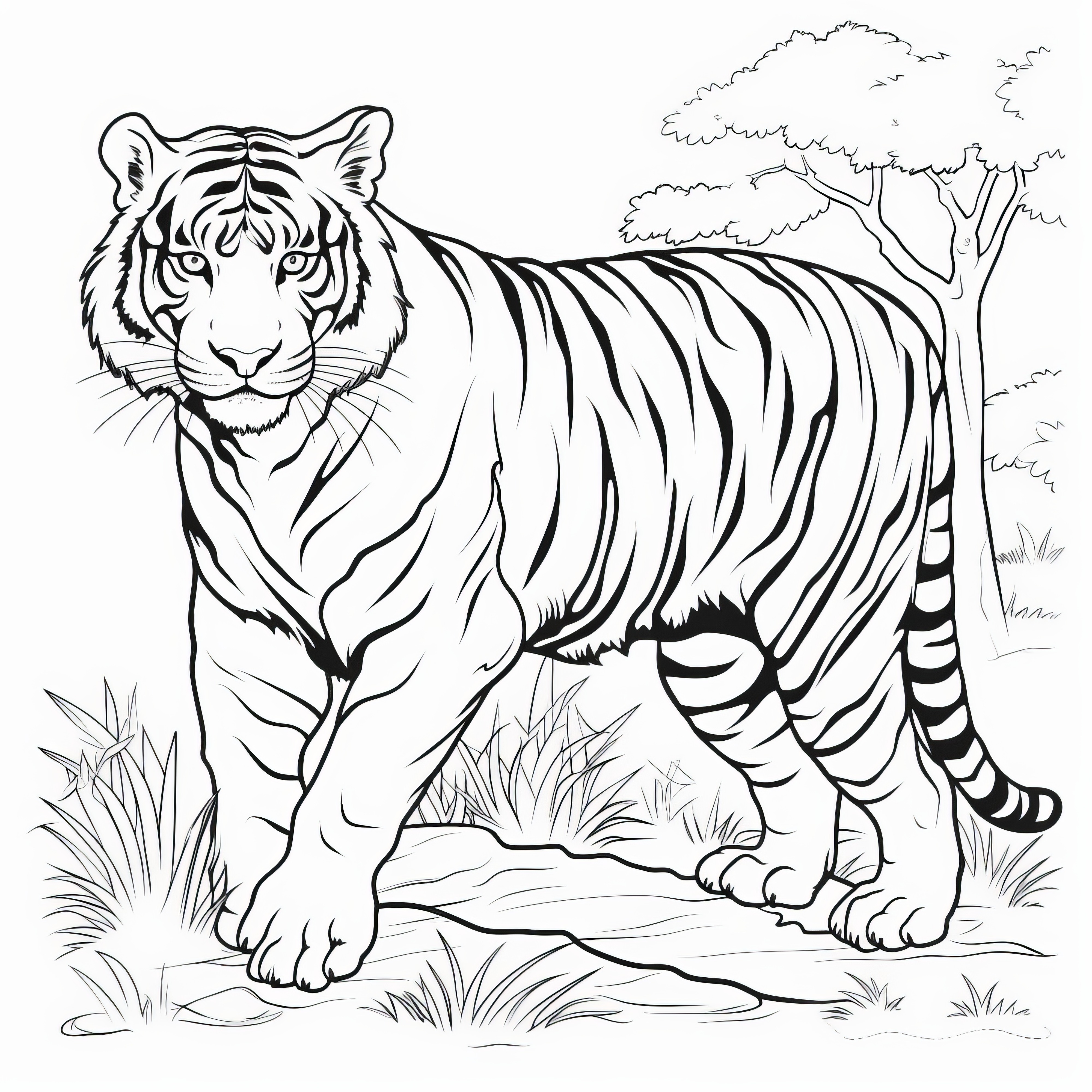 Tigre puissant dans la steppe : téléchargez gratuitement une image à colorier