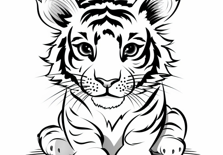 Petit bébé tigre : Téléchargez gratuitement une jolie page à colorier pour les enfants