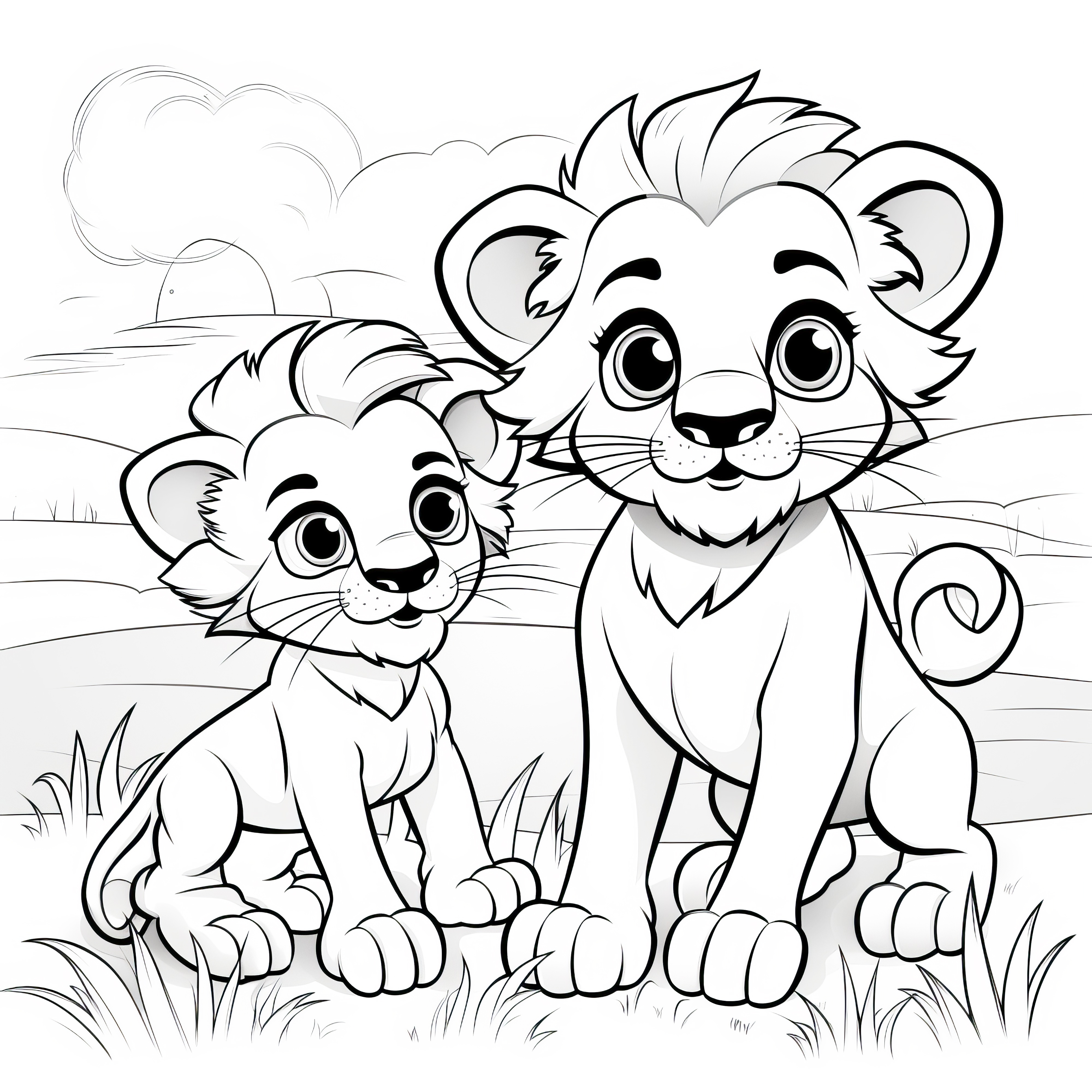 Deux lionceaux espiègles : Image à colorier adorable pour les enfants (Gratuit)