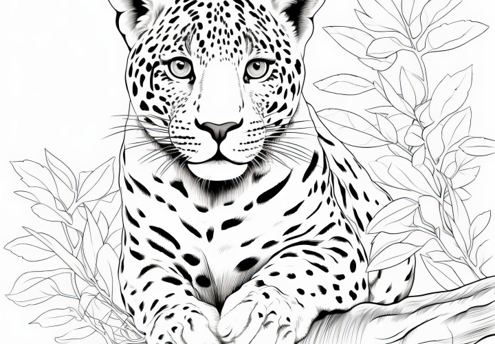 Leopardo atento: felino al acecho (dibujo para colorear gratis)