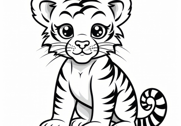 Cachorro de tigre lindo: Plantilla de colorear fácil para niños (Gratis)