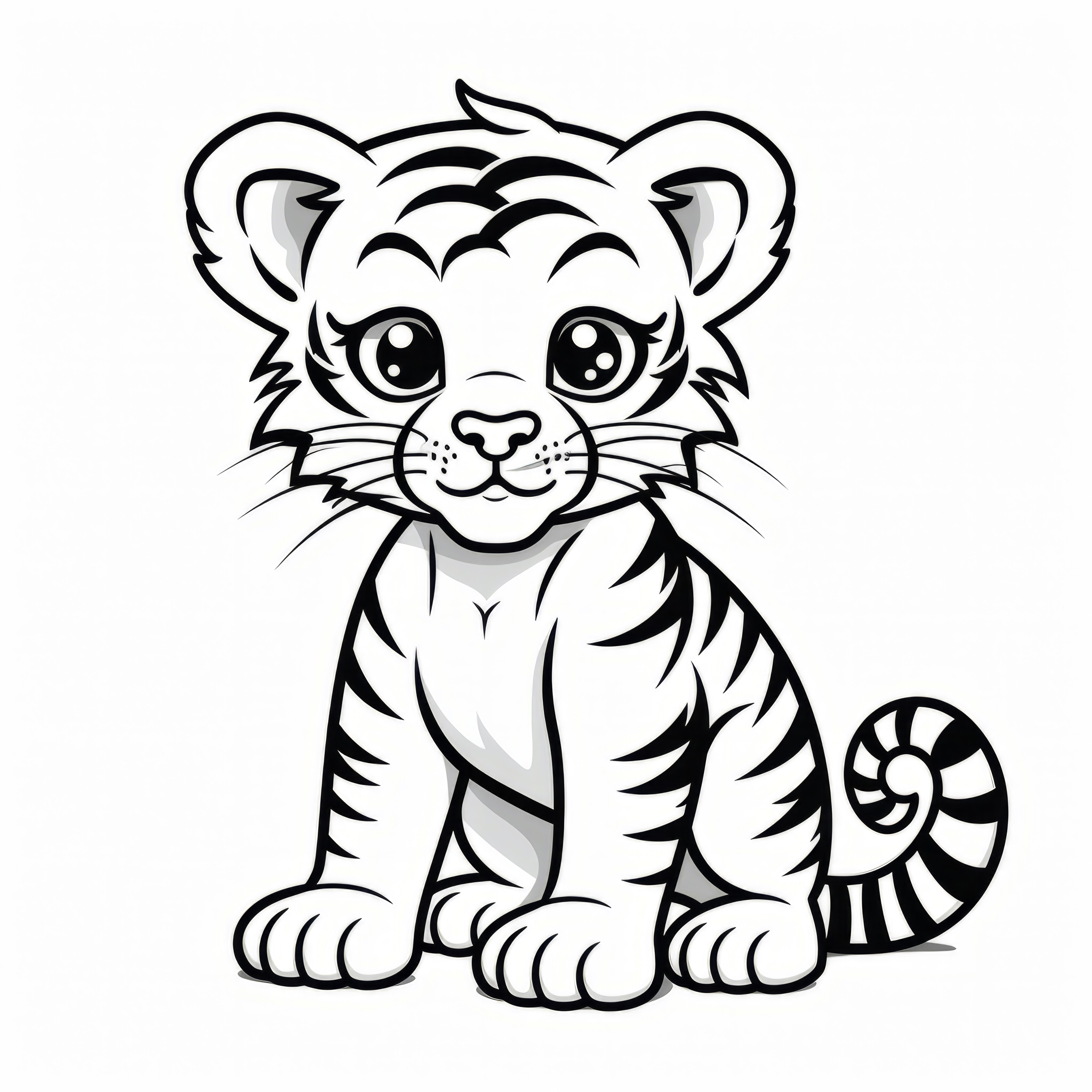 Bébé tigre mignon : Modèle de coloriage facile pour les enfants (Gratuit)