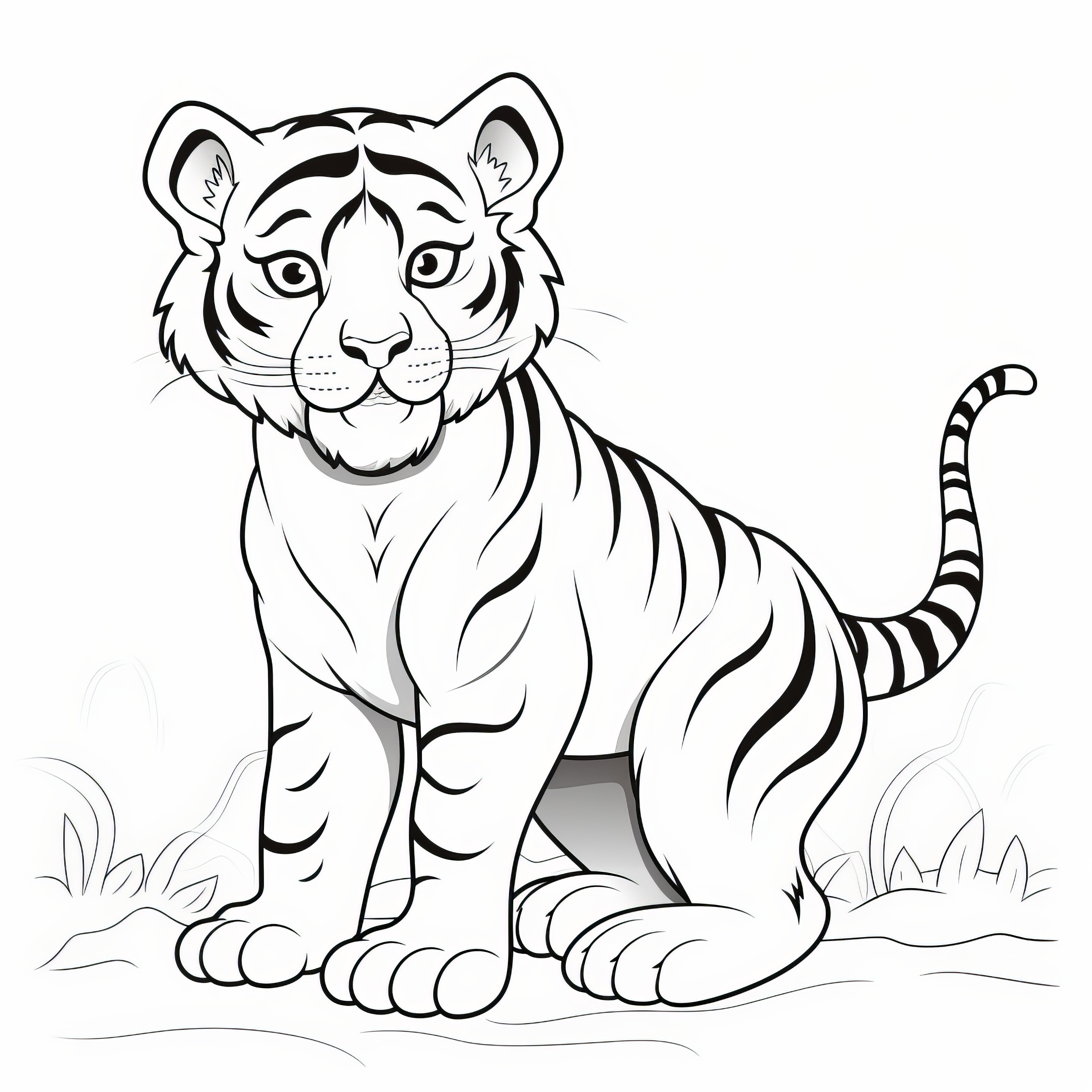 Jeune tigre attentif : coloriage pour enfants (Gratuit)