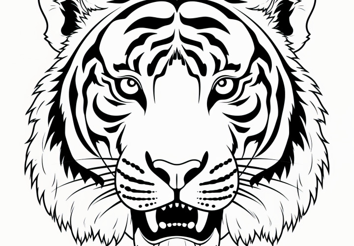 Tête de tigre puissante et grande : image à colorier unique à télécharger gratuitement