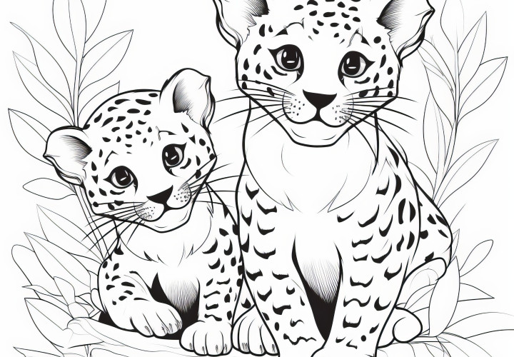 Dieren kleurplaten (gratis): Twee schattige cheeta-welpen