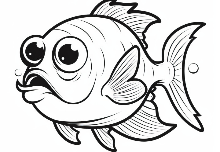 Poisson adorable aux grands yeux ronds : Modèle de coloriage facile pour les enfants (gratuit)