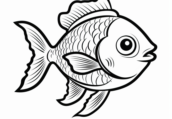 Poisson rond avec nageoire dorsale large: Coloriage simple pour enfants (Gratuit)