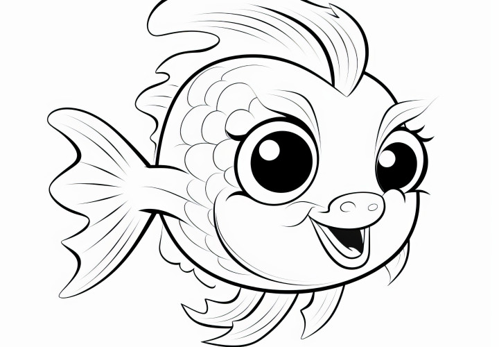 Poisson doux et rond avec un nez rond : Coloriage pour enfants (Gratuit)