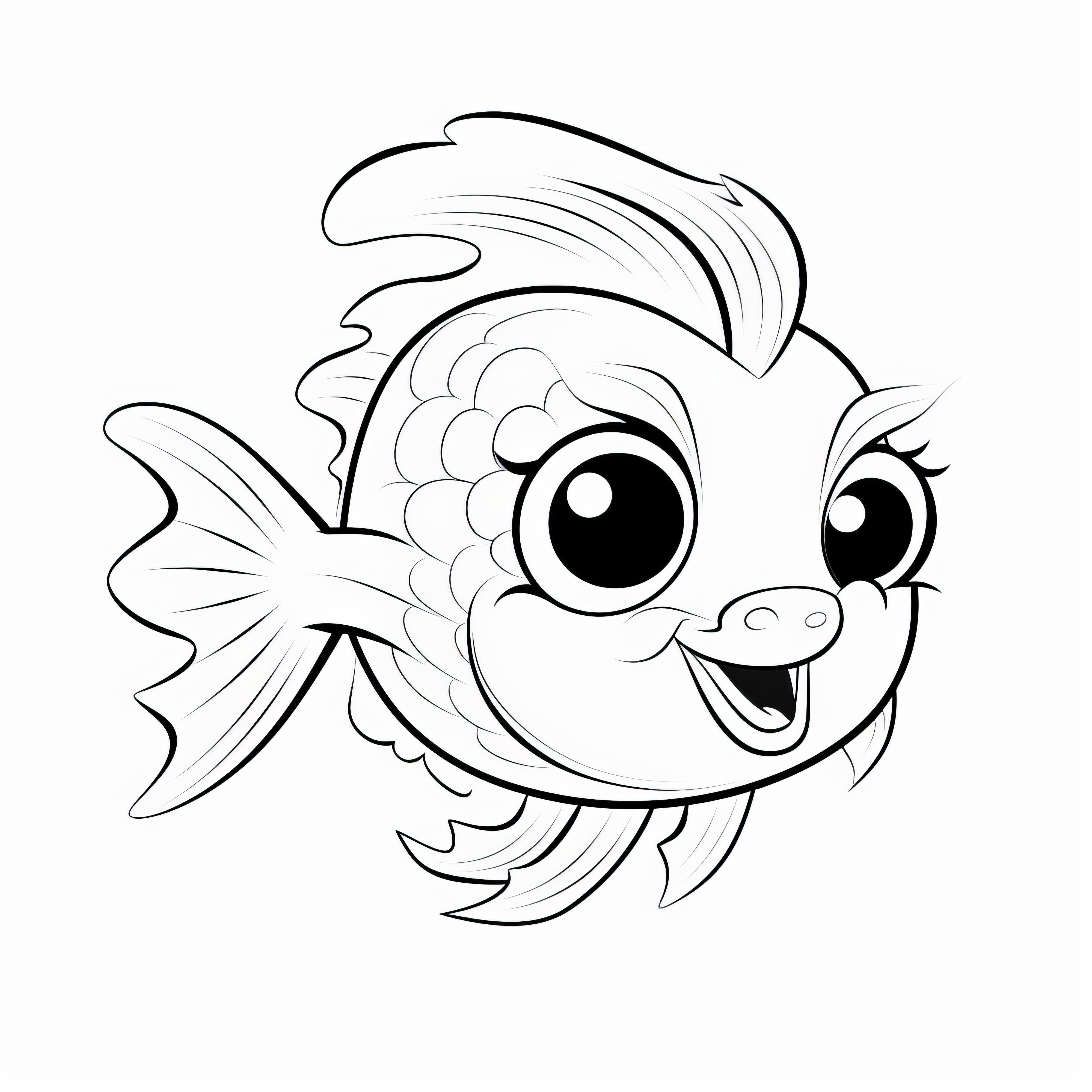 Poisson doux et rond avec un nez rond: coloriage pour enfants (Gratuit)