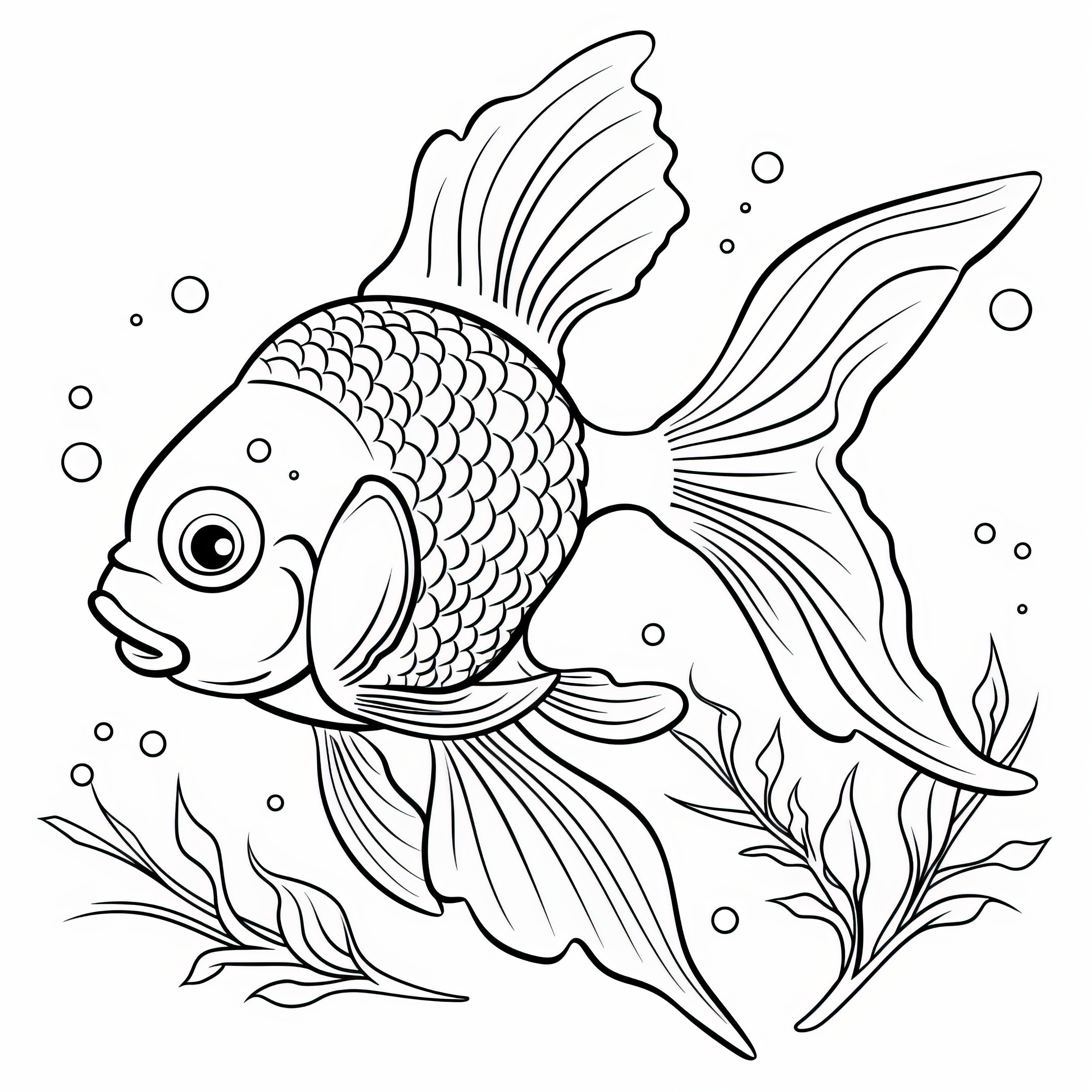 Poisson avec des plantes aquatiques : Image à colorier (Gratuit)