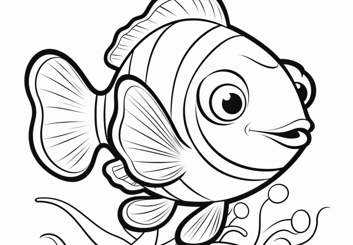 Amigable pez con grandes ojos: Dibujo para colorear simple para niños (Gratis)