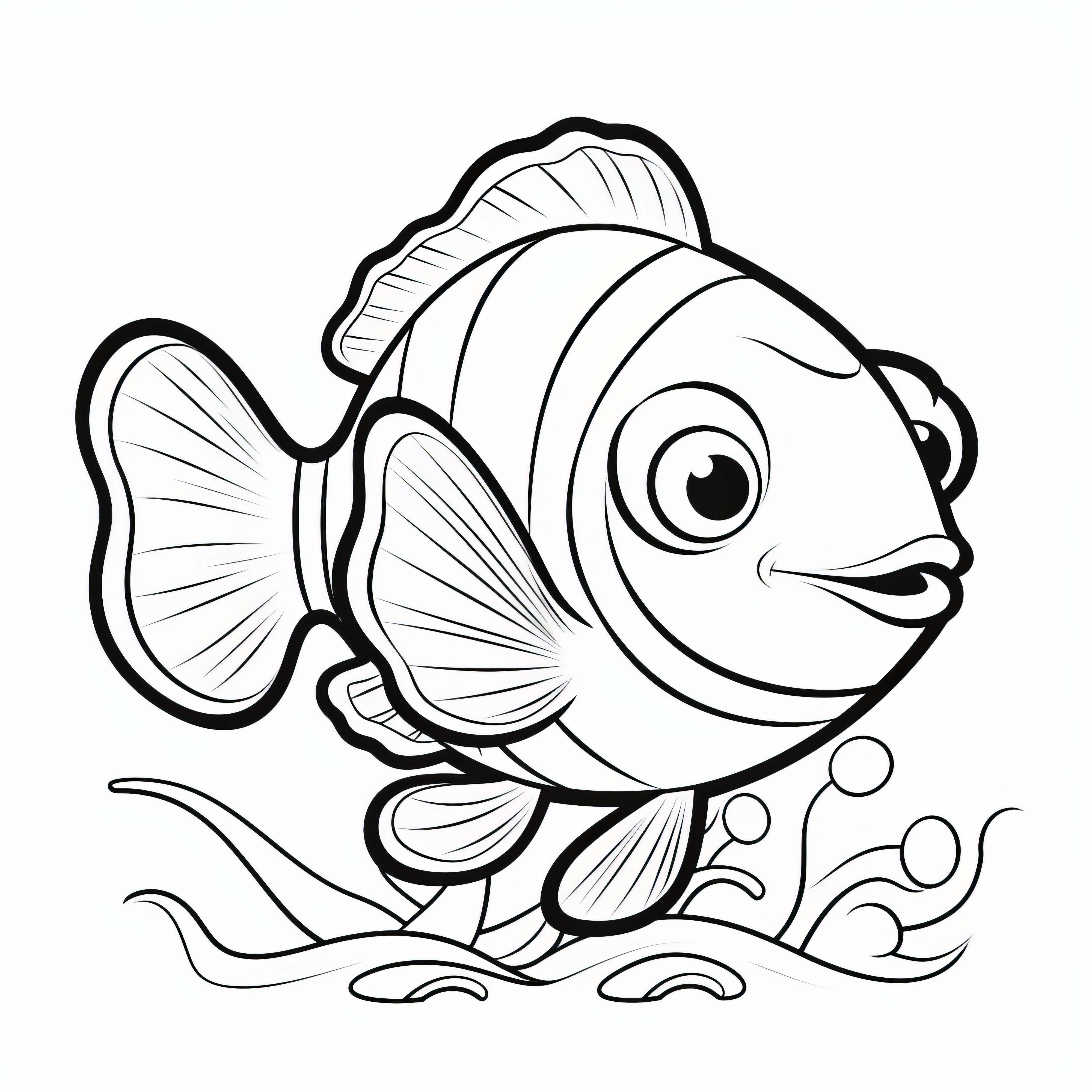 Poisson sympathique avec de grands yeux : Coloriage simple pour enfants (Gratuit)