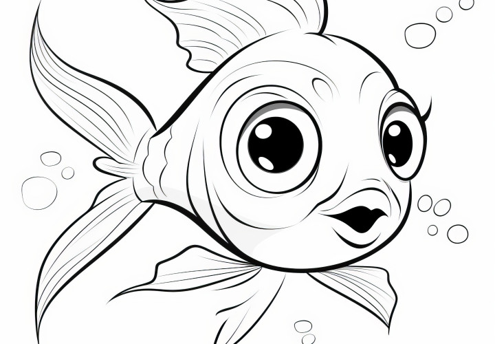 Dama de peces feliz: Dibujo para colorear sencillo para niños (Gratis)