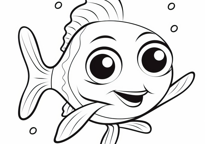 Poisson qui agite joyeusement la nageoire : Modèle de coloriage simple pour les enfants (Gratuit)