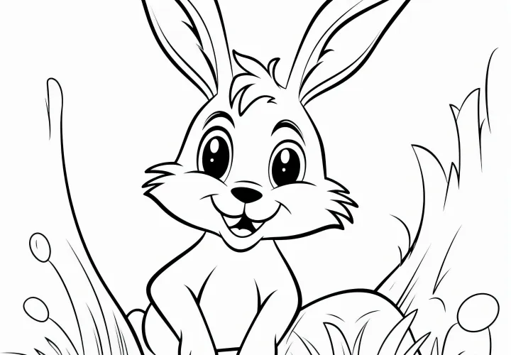 Lapin de Pâques amical : Modèle de coloriage simple pour enfants (Gratuit)