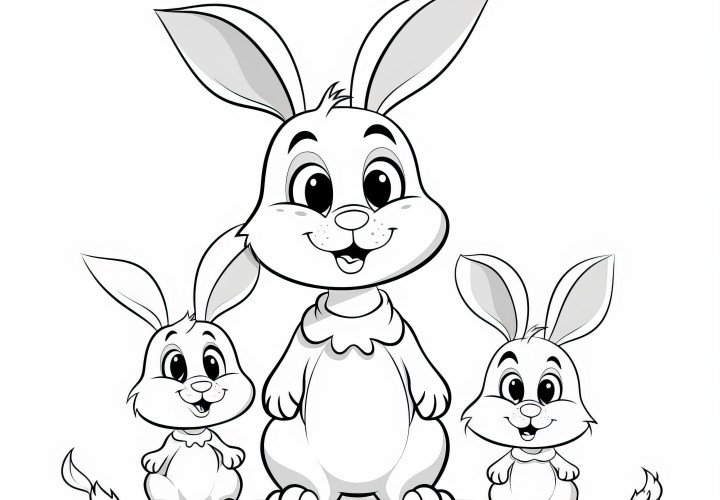 Famille joyeuse de lapins de Pâques : image de Pâques à colorier (Gratuit)