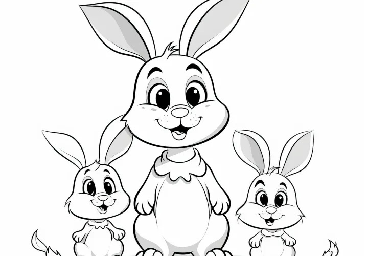 Famille joyeuse de lapins de Pâques : image de Pâques à colorier (Gratuit)