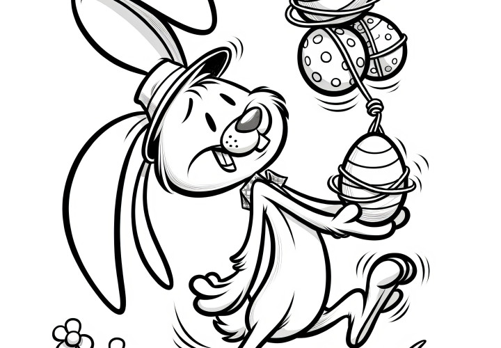 Confused Easter bunny with Easter eggs: Funny coloring picture for children (Free)