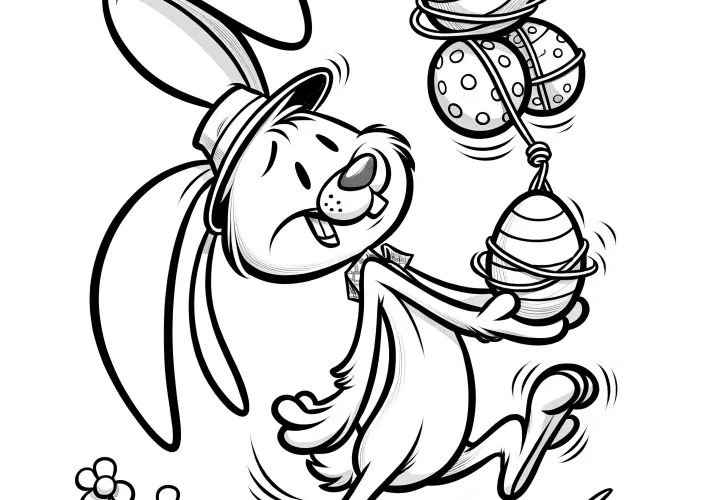 Lapin de Pâques confus avec des œufs de Pâques : Coloriage amusant pour les enfants (gratuit)