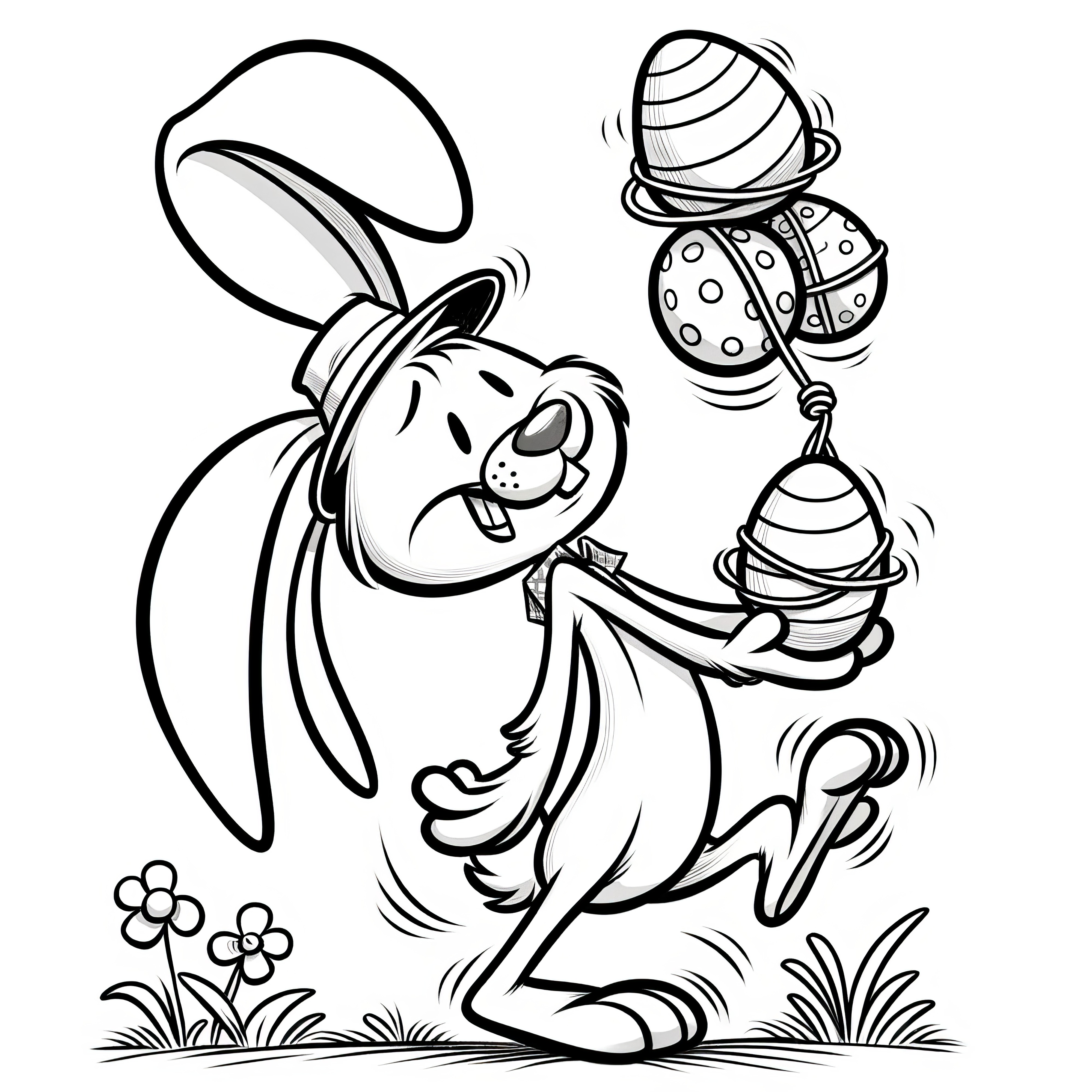 Confused Easter bunny with Easter eggs: Funny coloring picture for children (Free)