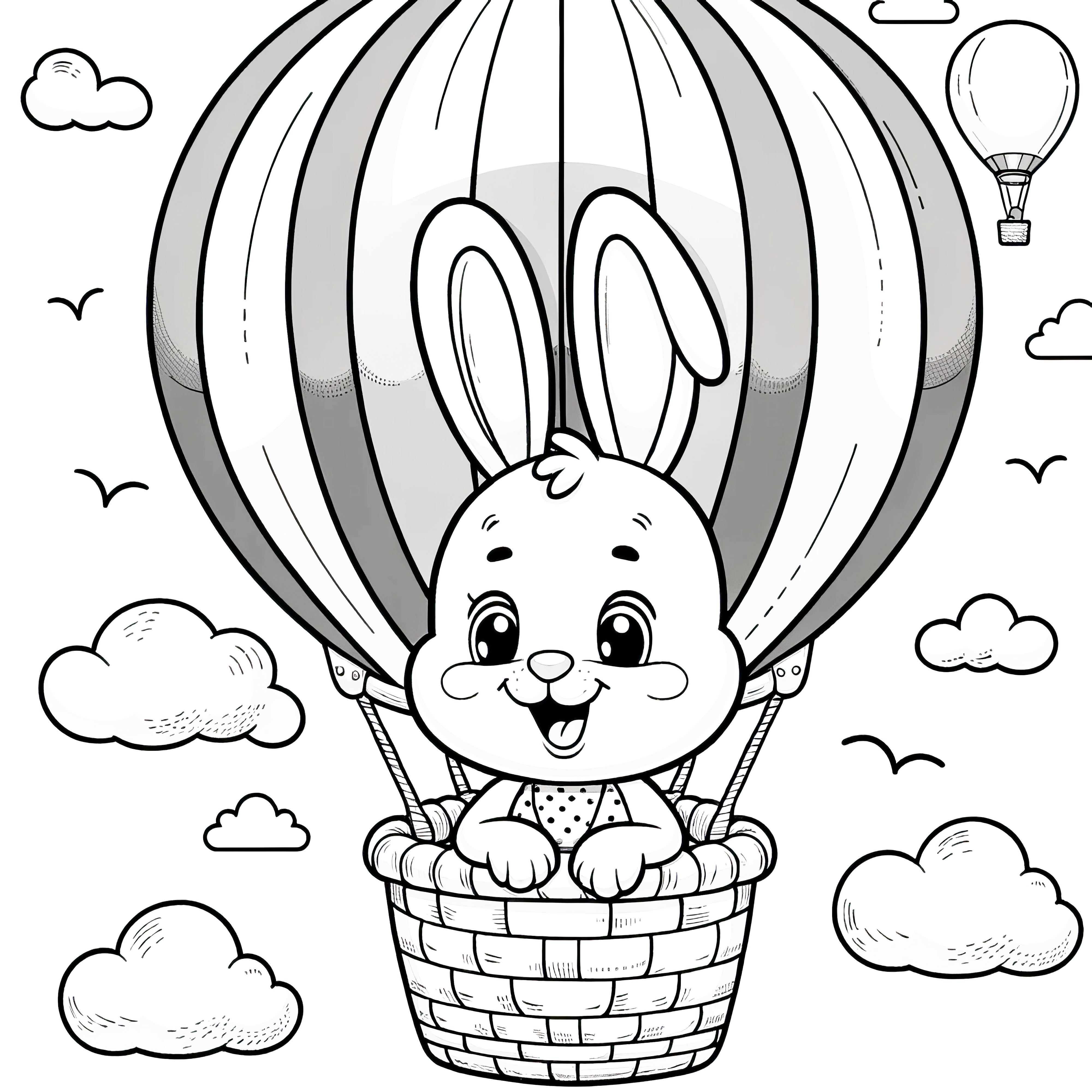 Cute Easter bunny on a hot air balloon: Easter picture to color (Free)