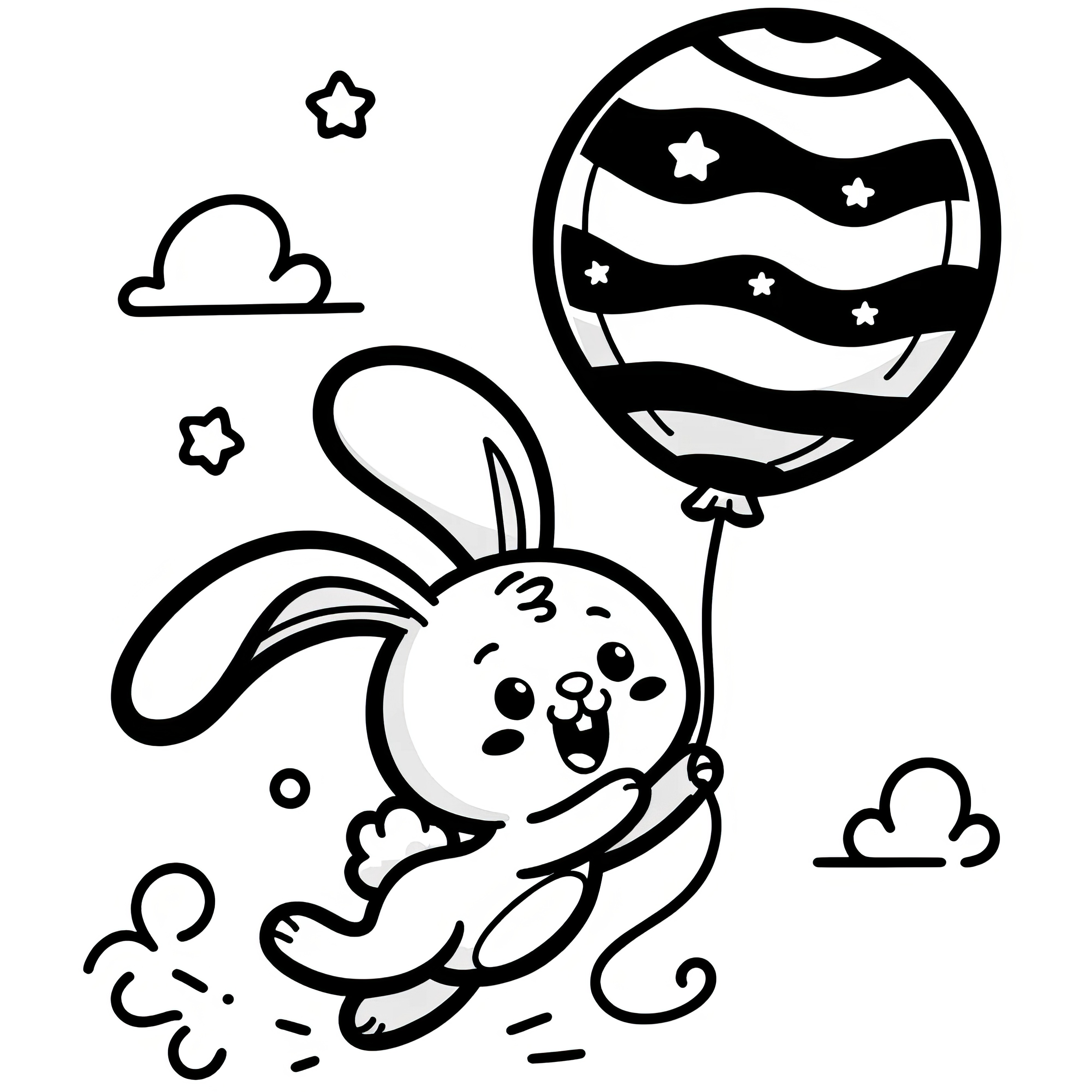 Flying Easter bunny with balloon: Simple coloring page for children (Free)