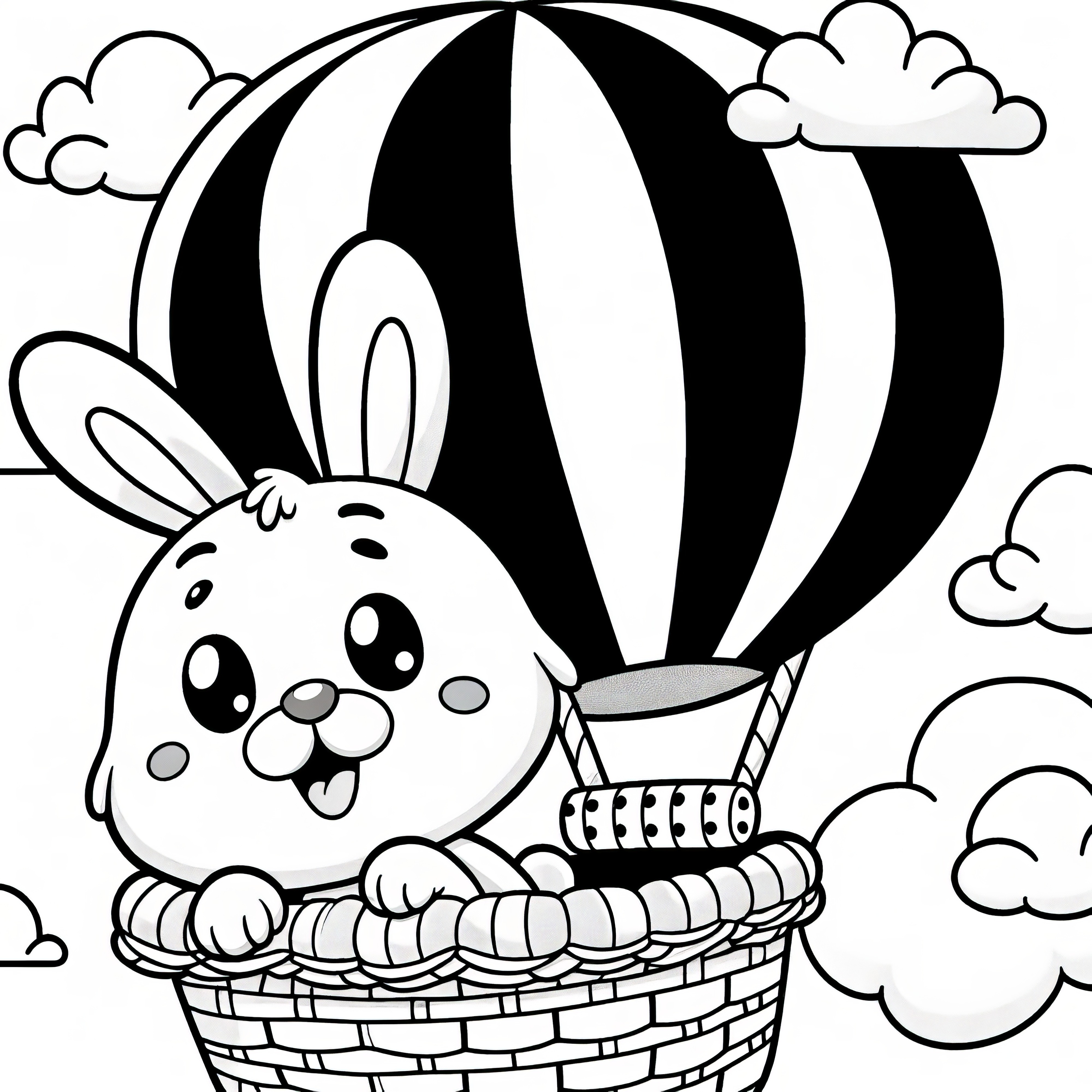 Easter Bunny in a hot air balloon: Your coloring picture for download (Free)