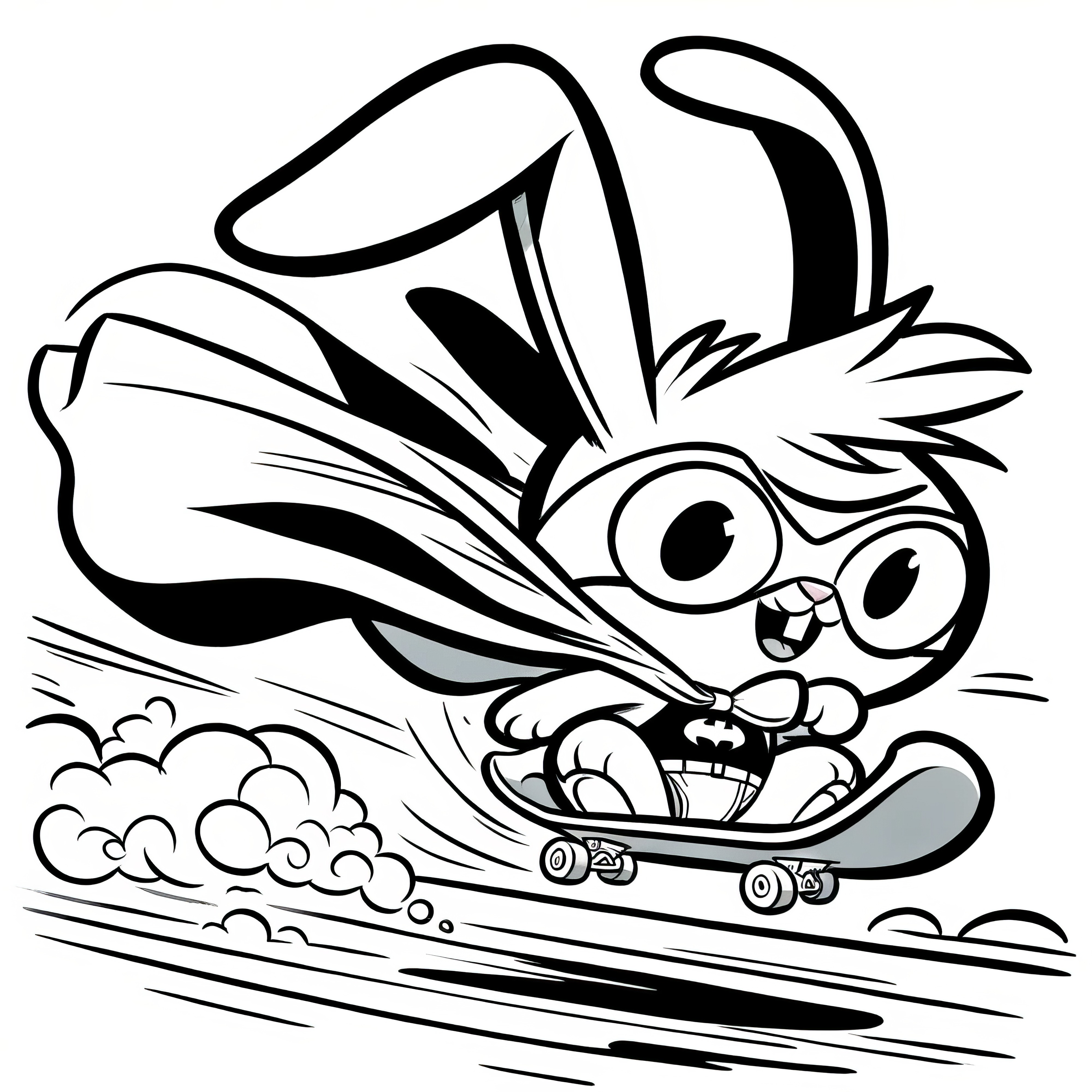 Easter bunny races on a skateboard: Free coloring page for kids