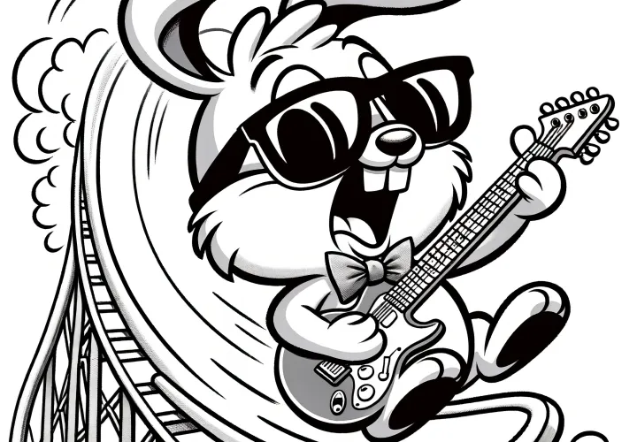 Cool Easter bunny with sunglasses and guitar: Coloring picture for download (free)