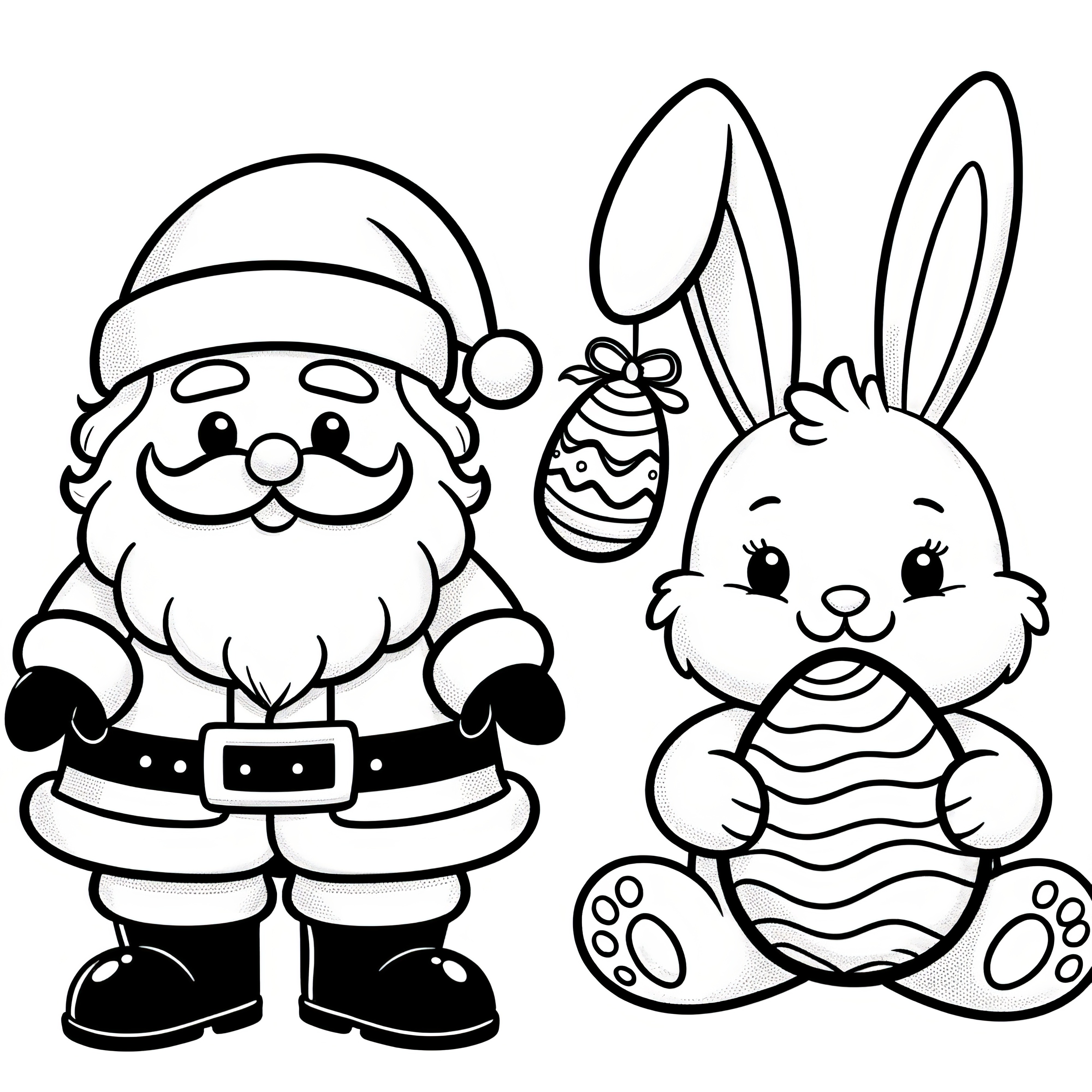 Easter Bunny with Santa Claus: Simple coloring template for children (Free)