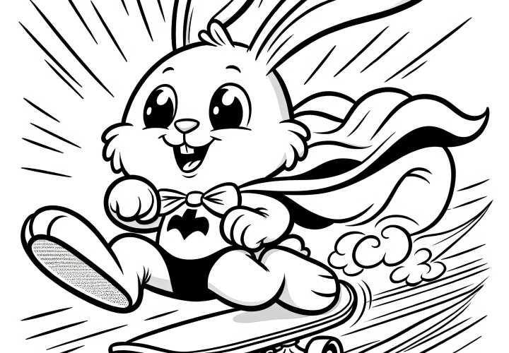 Super Lapin de Pâques en skateboard : image de Pâques à colorier (gratuitement)