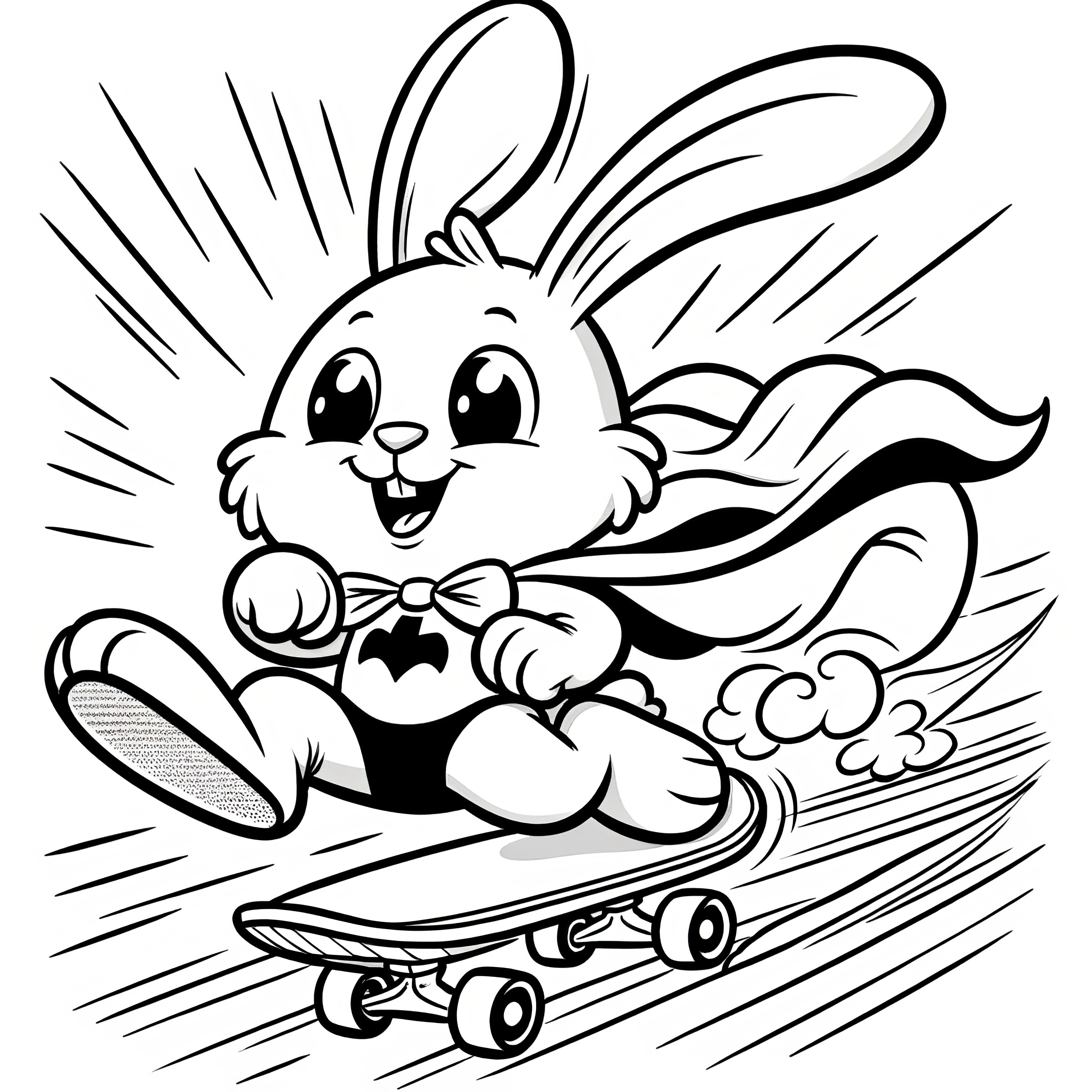 Super Easter bunny on skateboard: Easter picture to colour in (Free)