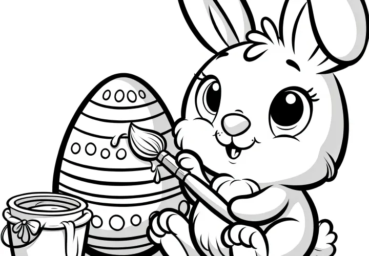 Little Easter bunny painting eggs: Coloring picture available for free download