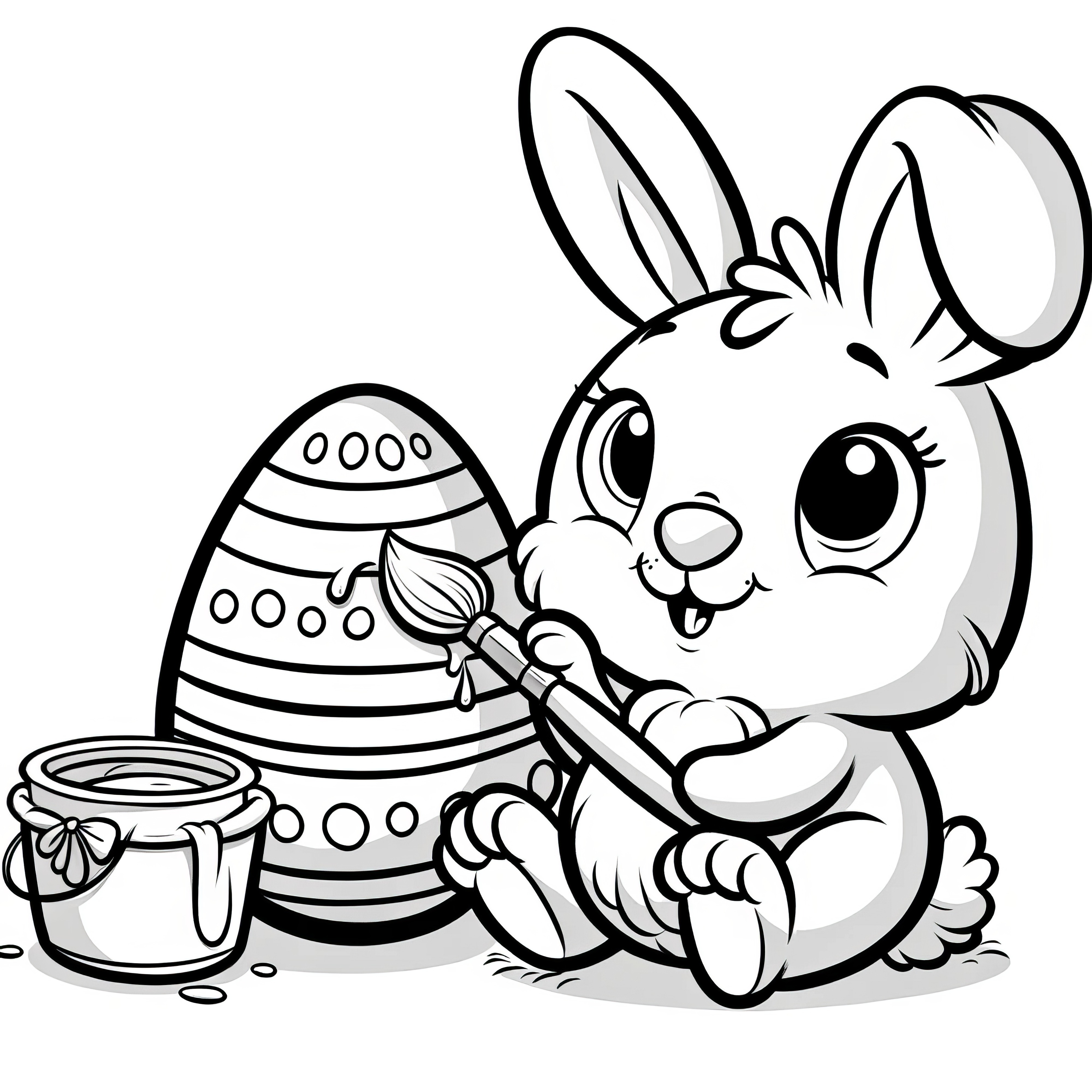 Petit lapin de Pâques en train de peindre des œufs : Coloriage gratuit à télécharger