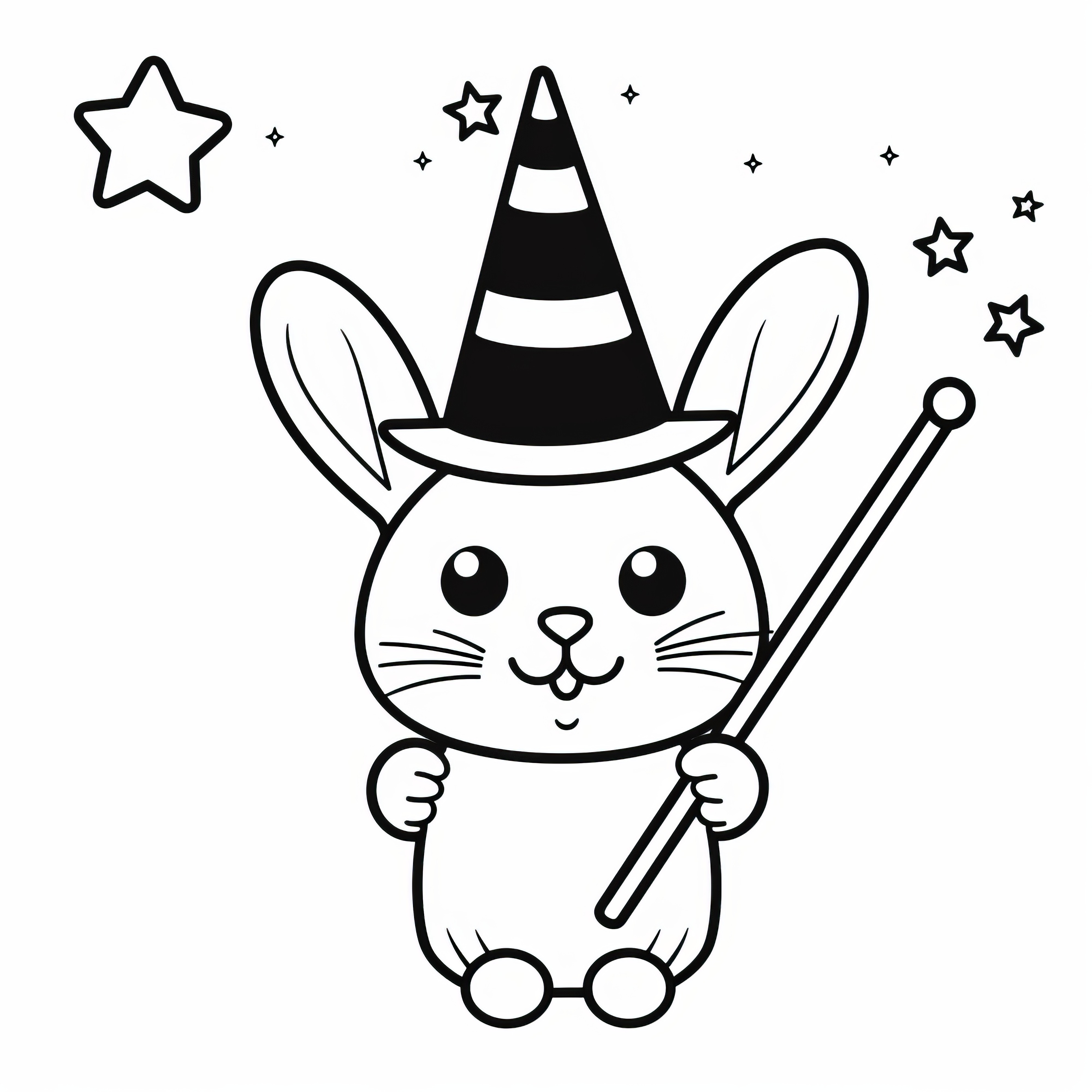 Adorable lapin de Pâques en tant que magicien : Modèle de coloriage facile à télécharger (gratuit)