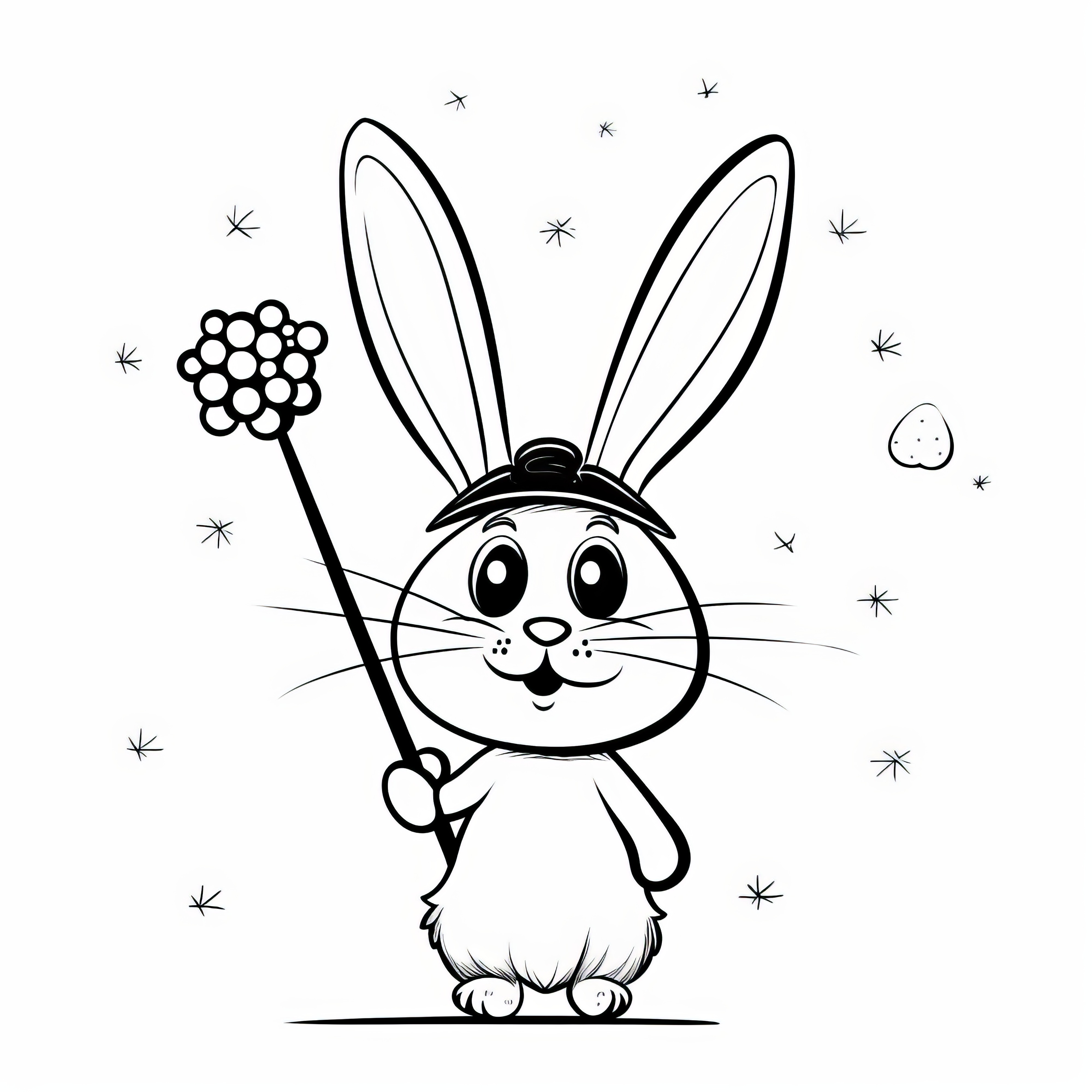 Lapin de Pâques duveteux en tant que magicien: Image simple à colorier (gratuit)