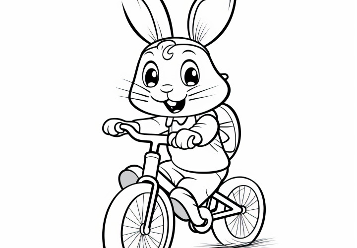 Lapin de Pâques à vélo: Coloriage simple pour enfants (Gratuit)