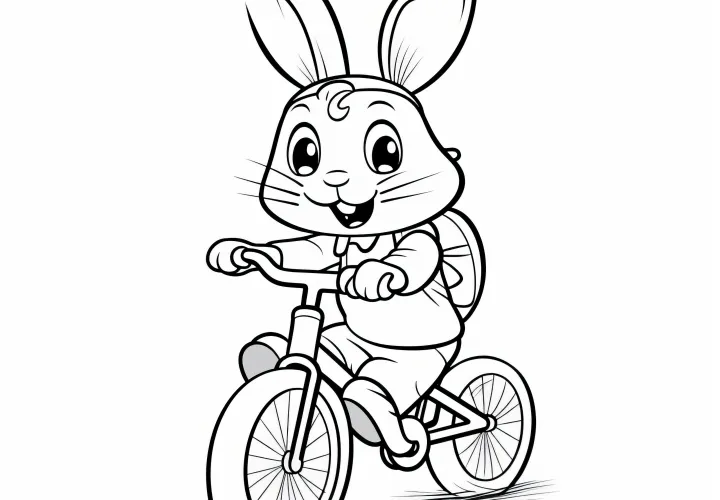 Easter bunny on bike: Simple coloring picture for children (Free)