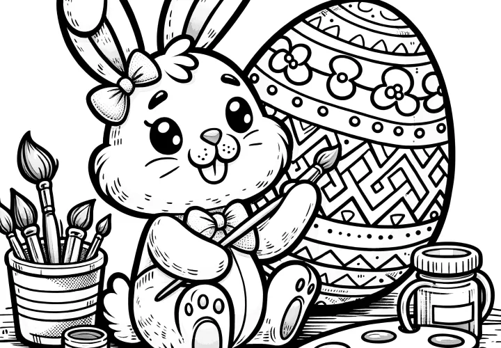 Sweet Easter bunny coloring a beautiful Easter egg: coloring template for download (free)