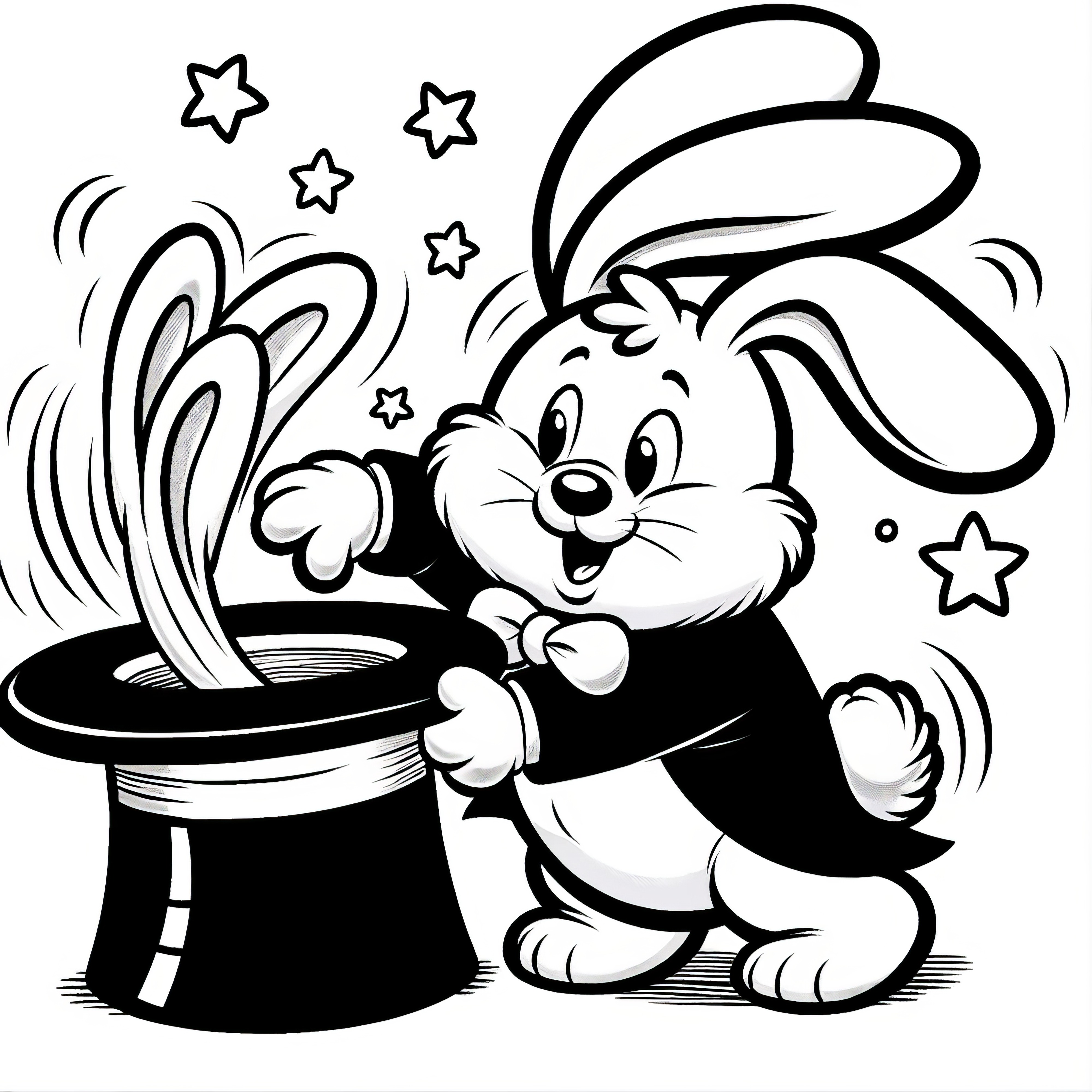 Adorable lapin de Pâques avec chapeau magique : Coloriage à télécharger (gratuit)