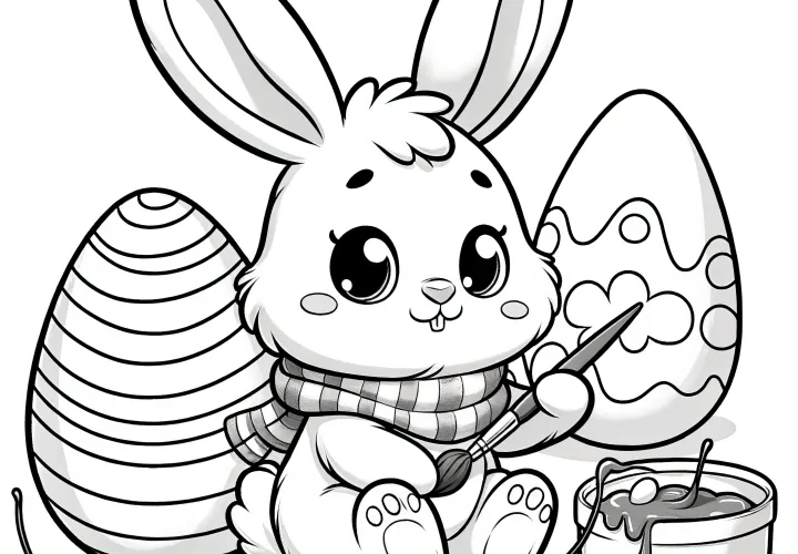 Adorable Easter bunny painting Easter eggs: Picture for printing (Free)